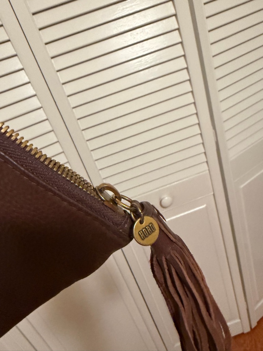 HOBO Brown Pebbled Leather Wristlet Clutch with Tassel Ring Handle - Picture 7 of 11